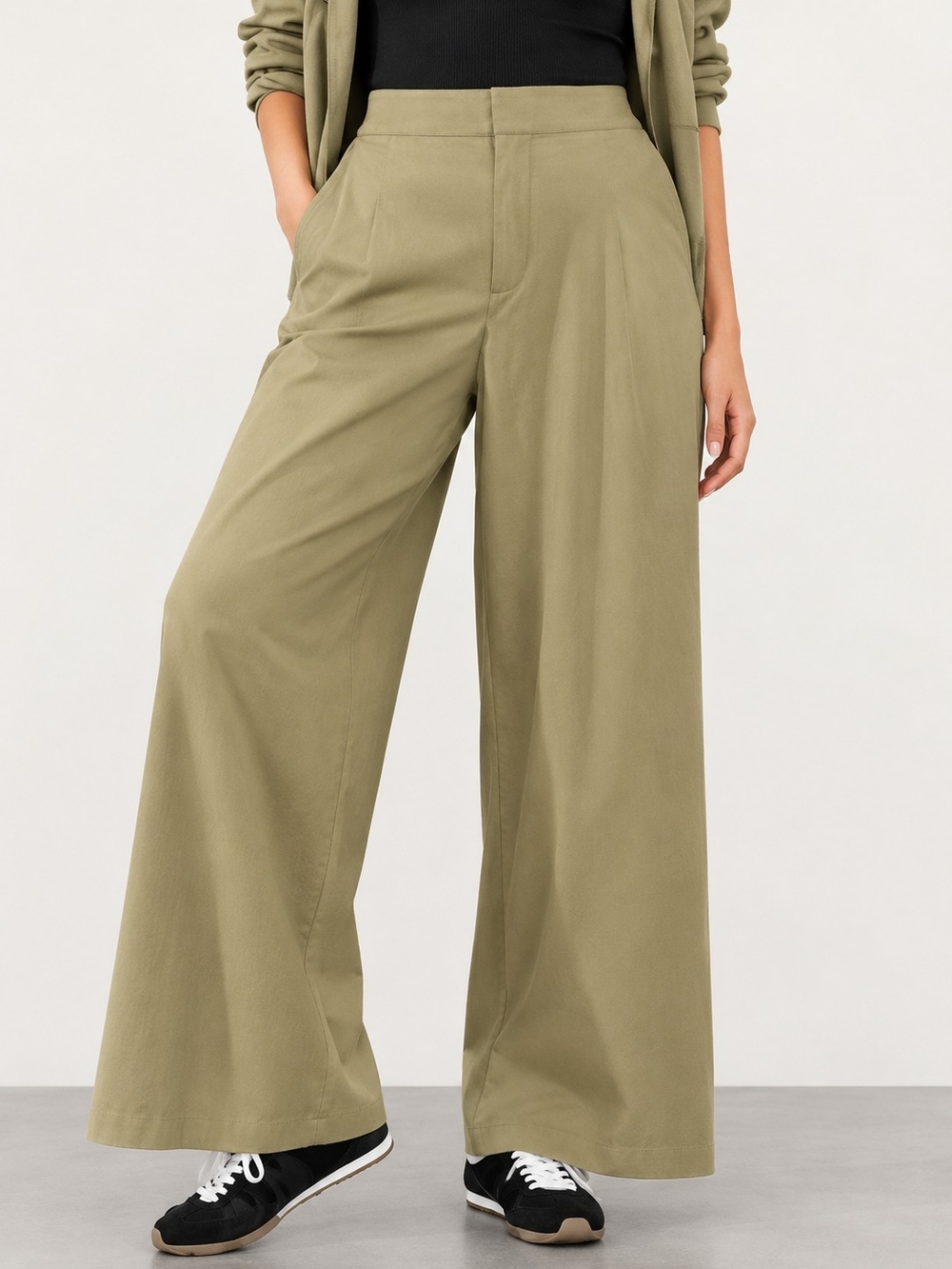 ATHLETA Pinnacle High-Rise Trousers Sz 16T Wide Leg Tailored Olive Minimalist